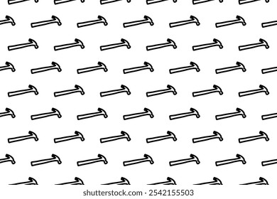 Seamless pattern completely filled with outlines of hammer symbols. Elements are evenly spaced. Vector illustration on white background