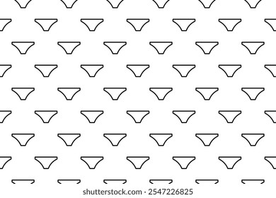 Padrão contínuo completamente preenchido com contornos de símbolos de cuecas femininas. Os elementos são espaçados uniformemente. Ilustração vetorial sobre fundo branco