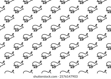 Seamless pattern completely filled with outlines of hare runs symbols. Elements are evenly spaced. Vector illustration on white background