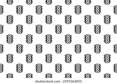 Seamless pattern completely filled with outlines of traffic lights symbols. Elements are evenly spaced. Vector illustration on white background
