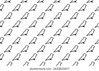 Seamless pattern completely filled with outlines of parrot symbols. Elements are evenly spaced. Vector illustration on white background