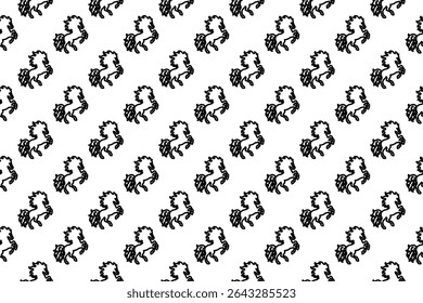 Seamless pattern completely filled with outlines of fiery horse symbols. Elements are evenly spaced. Vector illustration on white background