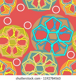 Seamless pattern with complex bound figures on a red background. Vector illustration