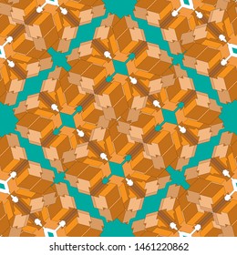 Seamless pattern with a complex geometric composition on the emerald background. Vector illustration