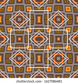 Seamless pattern with a complex geometric ornament on a dark brown background. Vector illustration