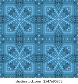 Seamless pattern with complex geometric ornament. Blue palette. Version 2. Vector illustration