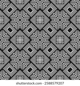 Seamless pattern with complex geometric ornament. Black and white palette. Vector illustration