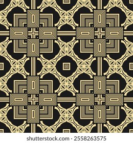 Seamless pattern with complex monochrome geometry. Black and white palette. Vector illustration