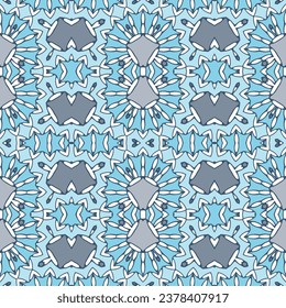 Seamless pattern with a complex vertically oriented pattern. Blue palette. Vector illustration