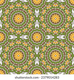 Seamless pattern with complex yellow-green ornament. Vector illustration