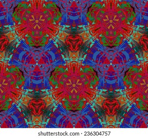 Seamless pattern composed of abstract elements located on a color background. Useful as design element for texture, pattern and artistic compositions. Vector illustration.