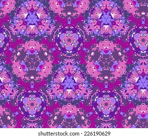 Seamless pattern composed of bright color abstract elements located on a white background. Useful as design element for texture, pattern and artistic compositions. Vector illustration.