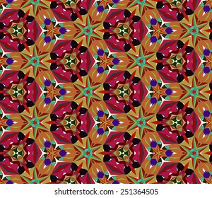 Seamless pattern composed of bright color abstract elements located on a white background. Useful as design element for texture, pattern and artistic compositions. Vector illustration.