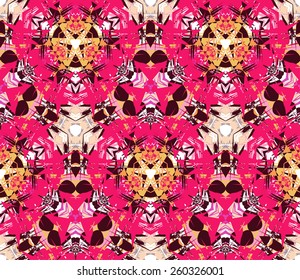 Seamless pattern composed of bright color abstract elements located on a white background. Useful as design element for texture, pattern and artistic compositions. Vector illustration.