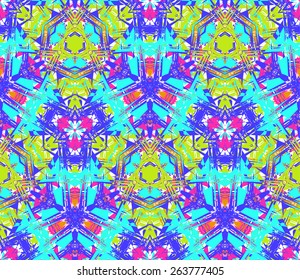 Seamless pattern composed of bright color abstract elements located on white background. Useful as design element for texture, pattern and artistic compositions. Vector illustration.