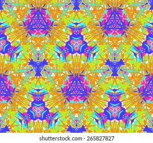 Seamless pattern composed of bright color abstract elements located on white background. Useful as design element for texture, pattern and artistic compositions. Vector illustration.