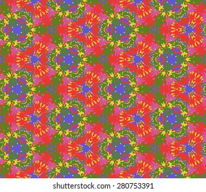 Seamless pattern composed of bright color abstract elements located on white background. Useful as design element for texture, pattern and artistic compositions. Vector illustration.