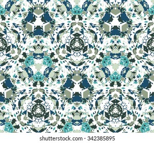 Seamless pattern composed of color abstract elements located on white background. Useful as design element for texture, pattern and artistic compositions. Vector illustration.