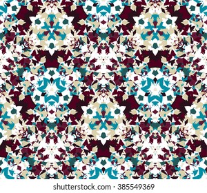 Seamless pattern composed of color abstract elements located on white background. Useful as design element for texture, pattern and artistic compositions. Vector illustration.