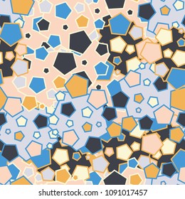 A seamless pattern composed of colored pentagons. Fashionable texture. Stylish wallpaper on the wall. Bright clothes.
