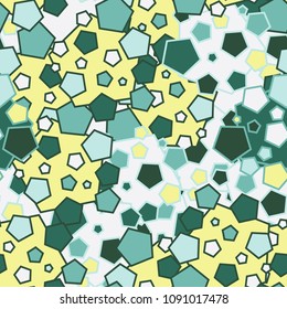 A seamless pattern composed of colored pentagons. Fashionable texture. Stylish wallpaper on the wall. Bright clothes.