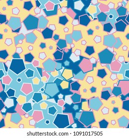 A seamless pattern composed of colored pentagons. Fashionable texture. Stylish wallpaper on the wall. Bright clothes.