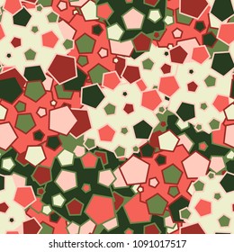 A seamless pattern composed of colored pentagons. Fashionable texture. Stylish wallpaper on the wall. Bright clothes.