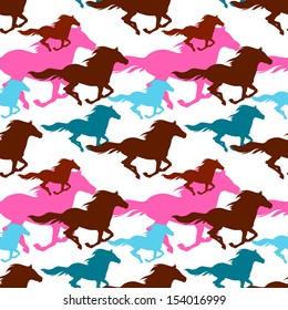 Seamless pattern composed of colorful horses