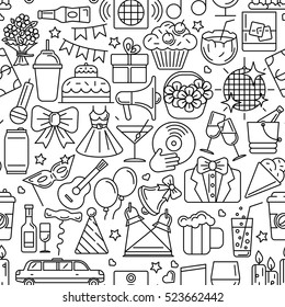 Seamless pattern composed of contour icons on a theme party.