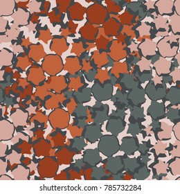 A seamless pattern composed of distorted five-pointed stars. Six-color texture. Autumn colors. To apply for tourist and beach clothing, backgrounds of sites and games, 3d models.