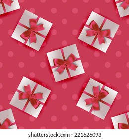 Seamless pattern composed of gift boxes with bow.