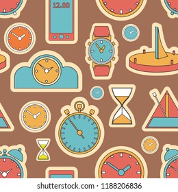 Seamless pattern composed of images hours. Vector illustration.