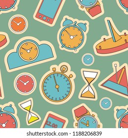 Seamless pattern composed of images hours. Vector illustration.