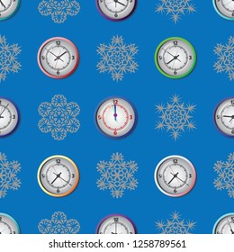 Seamless pattern composed of images hours. Vector illustration.