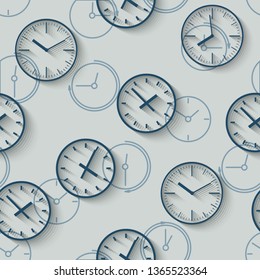 Seamless pattern composed of images hours. Vector illustration.