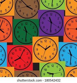 Seamless pattern composed of images hours. Vector illustration.