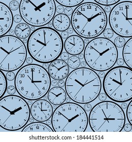 Seamless pattern composed of images hours. Vector illustration.