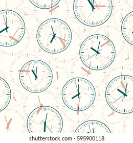 Seamless pattern composed of images hours. Vector illustration.
