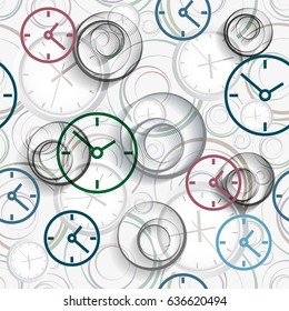 Seamless pattern composed of images hours. Vector illustration.