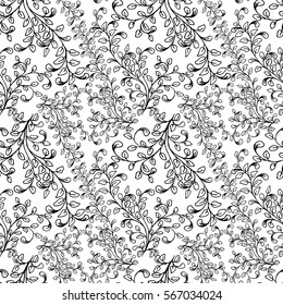 Seamless pattern composed of leaves and branches. Vector.