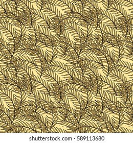 Seamless pattern composed of leaves and branches. Vector.