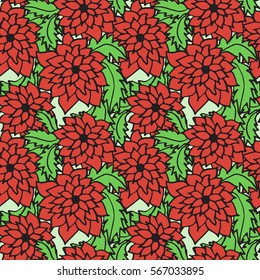 Seamless pattern composed of leaves and flowers. Vector.