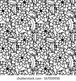 Seamless pattern composed of leaves and flowers. Vector.