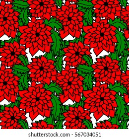 Seamless pattern composed of leaves and flowers. Vector.