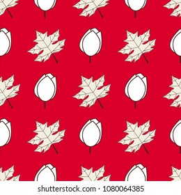 seamless pattern composed of maple leaves and tulips for Canada day