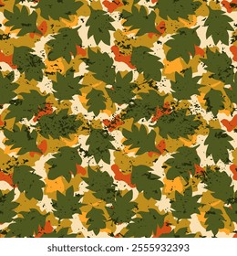 Seamless pattern composed of multicolored leaves grunge