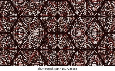 Seamless pattern. Composed of multi-colored snowflakes texture. Chaos of colors. Six-sided elements.