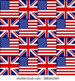 Seamless pattern composed from national flags of the United States of America and United Kingdom