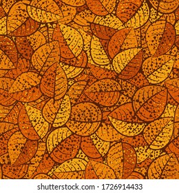 Seamless pattern composed of orange autumn leaves.