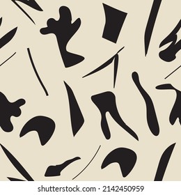 
Seamless pattern composed of organic shapes in black with natural color background. Recommended for use on fashion fabrics and surfaces.